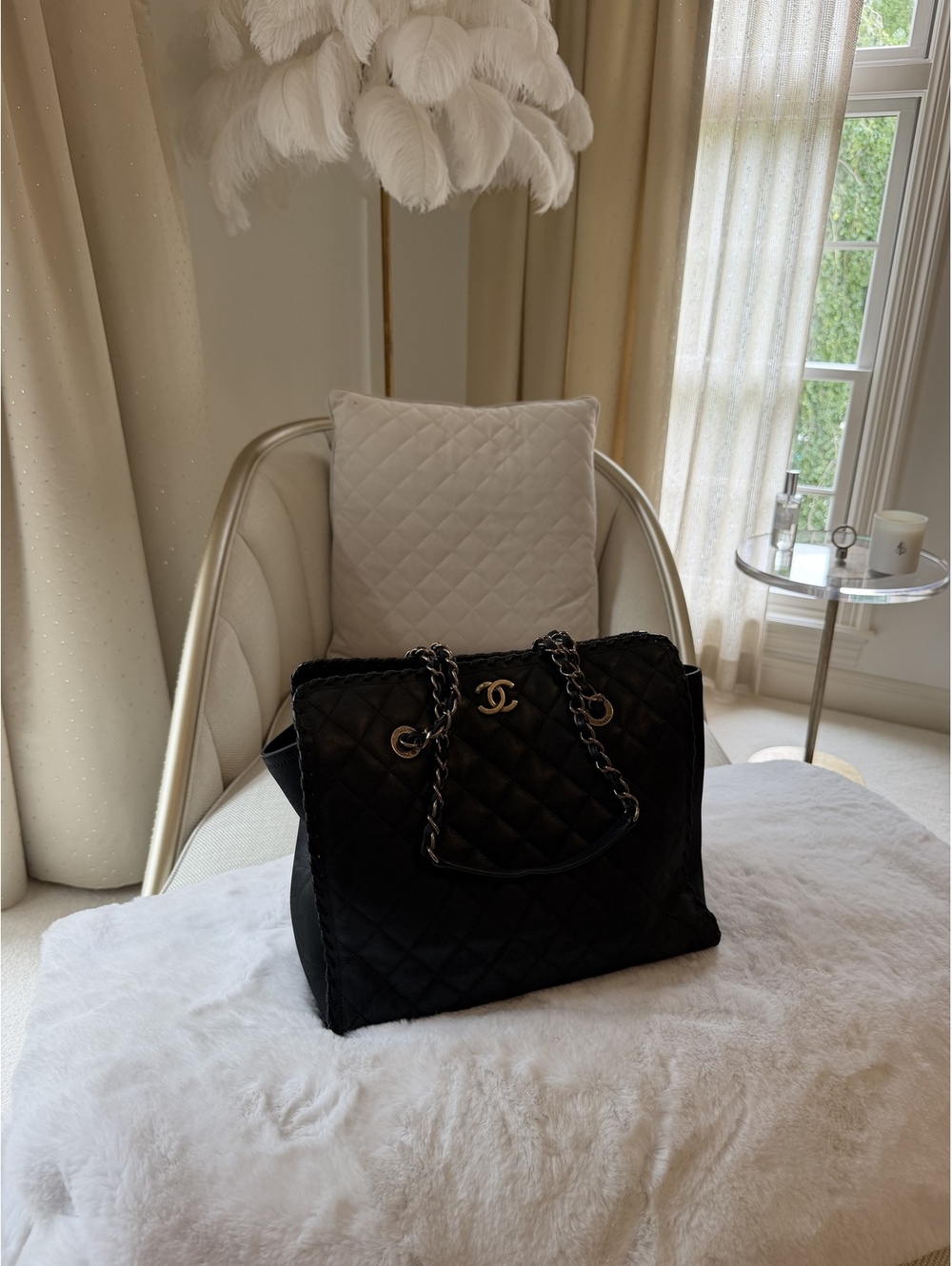 Chanel Large Whipstitched Quilted Shopping Tote